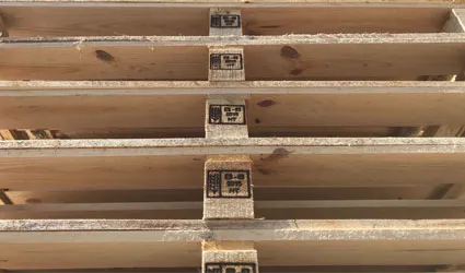 Tacos de palet con la marca NIMF-15 quemada